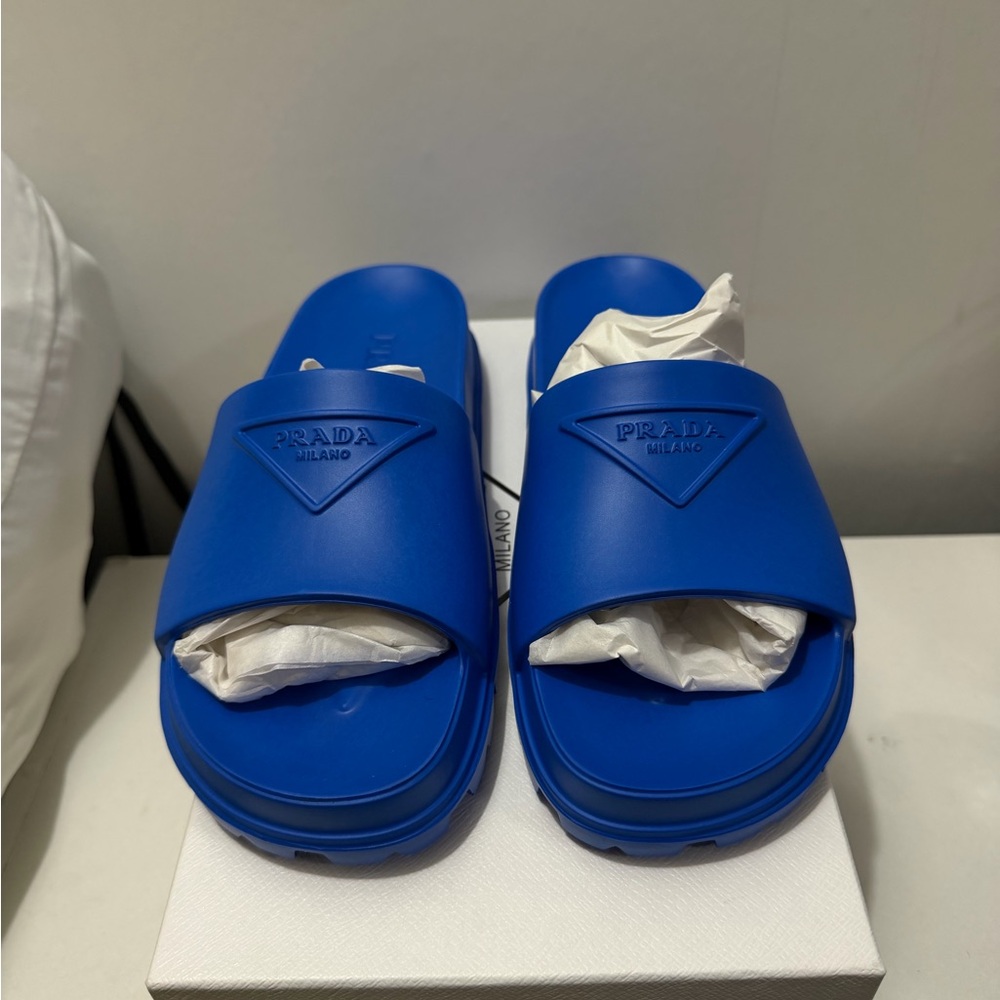 Prada Vibrant Blue Slide Sandals - Picture 3 of 4
